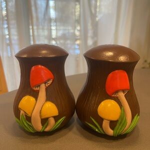 Vintage Boho hippie cottage, mushroom salt, and pepper. Shakers